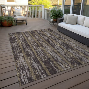 Homeroots 3' Artichoke Green Gray Ivory Striped Washable Area Rug For Indoor Outdoor Use, Durable & Stylish 3' X 5' Polyester 592707