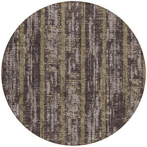 Homeroots 3' Artichoke Green Gray Ivory Striped Washable Area Rug For Indoor Outdoor Use, Durable & Stylish 8' Round Polyester 592709