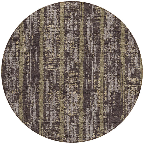 Homeroots 3' Artichoke Green Gray Ivory Striped Washable Area Rug For Indoor Outdoor Use, Durable & Stylish 8' Round Polyester 592709