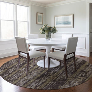 Homeroots 3' Artichoke Green Gray Ivory Striped Washable Area Rug For Indoor Outdoor Use, Durable & Stylish 8' Round Polyester 592709