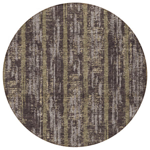 Homeroots 3' Artichoke Green Gray Ivory Striped Washable Area Rug For Indoor Outdoor Use, Durable & Stylish 8' Round Polyester 592709