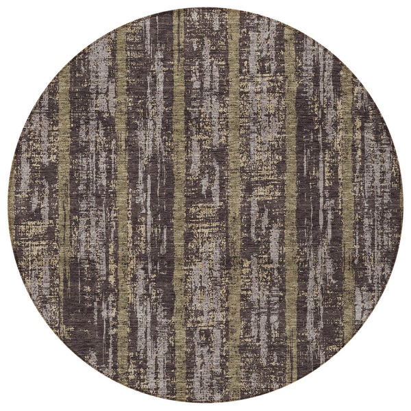 Homeroots 3' Artichoke Green Gray Ivory Striped Washable Area Rug For Indoor Outdoor Use, Durable & Stylish 8' Round Polyester 592709