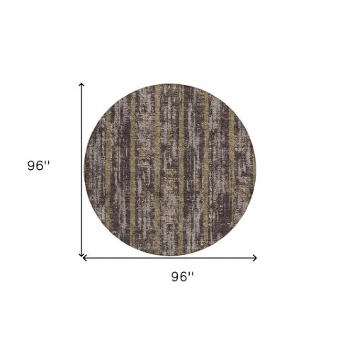 Homeroots 3' Artichoke Green Gray Ivory Striped Washable Area Rug For Indoor Outdoor Use, Durable & Stylish 8' Round Polyester 592709