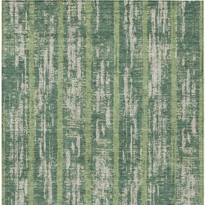 Homeroots 3' Artichoke Green Gray Ivory Striped Washable Area Rug For Indoor Outdoor Use, Durable & Stylish 3' X 5' Polyester 592713