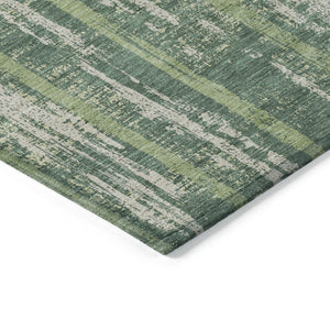 Homeroots 3' Artichoke Green Gray Ivory Striped Washable Area Rug For Indoor Outdoor Use, Durable & Stylish 5' X 8' Polyester 592714