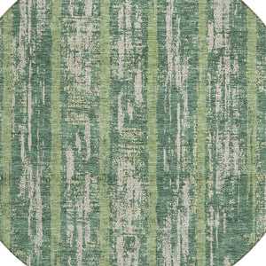 Homeroots 3' Artichoke Green Gray Ivory Striped Washable Area Rug For Indoor Outdoor Use, Durable & Stylish 8' Round Polyester 592715