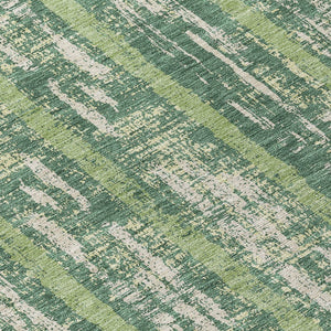 Homeroots 3' Artichoke Green Gray Ivory Striped Washable Area Rug For Indoor Outdoor Use, Durable & Stylish 8' Round Polyester 592715