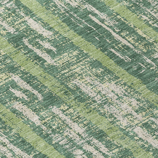 Homeroots 3' Artichoke Green Gray Ivory Striped Washable Area Rug For Indoor Outdoor Use, Durable & Stylish 8' Round Polyester 592715