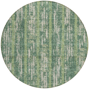 Homeroots 3' Artichoke Green Gray Ivory Striped Washable Area Rug For Indoor Outdoor Use, Durable & Stylish 8' Round Polyester 592715