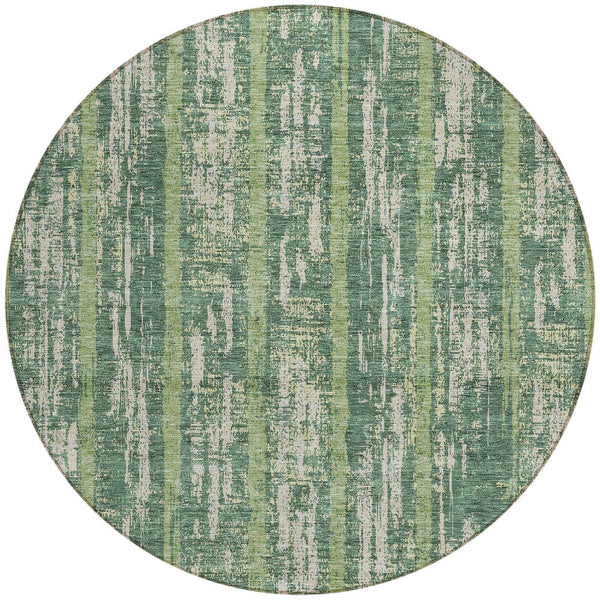 Homeroots 3' Artichoke Green Gray Ivory Striped Washable Area Rug For Indoor Outdoor Use, Durable & Stylish 8' Round Polyester 592715