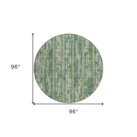 Homeroots 3' Artichoke Green Gray Ivory Striped Washable Area Rug For Indoor Outdoor Use, Durable & Stylish 8' Round Polyester 592715