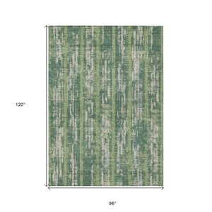 Homeroots 3' Artichoke Green Gray Ivory Striped Washable Area Rug For Indoor Outdoor Use, Durable & Stylish 8' X 10' Polyester 592716