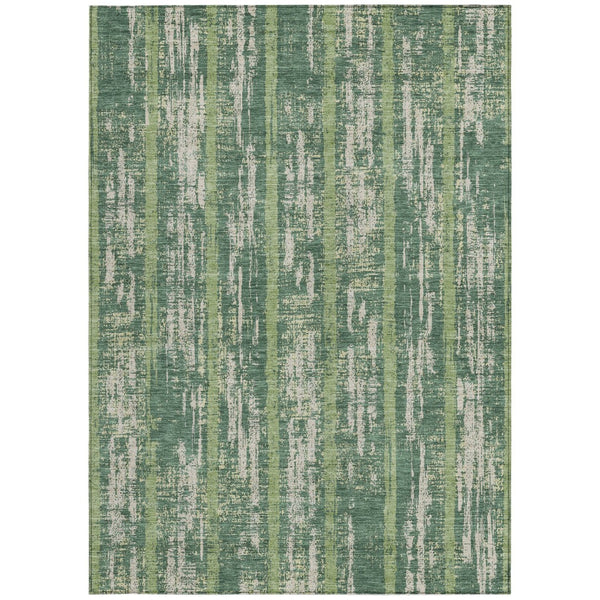 Homeroots 3' Artichoke Green Gray Ivory Striped Washable Area Rug For Indoor Outdoor Use, Durable & Stylish 9' X 12' Polyester 592717