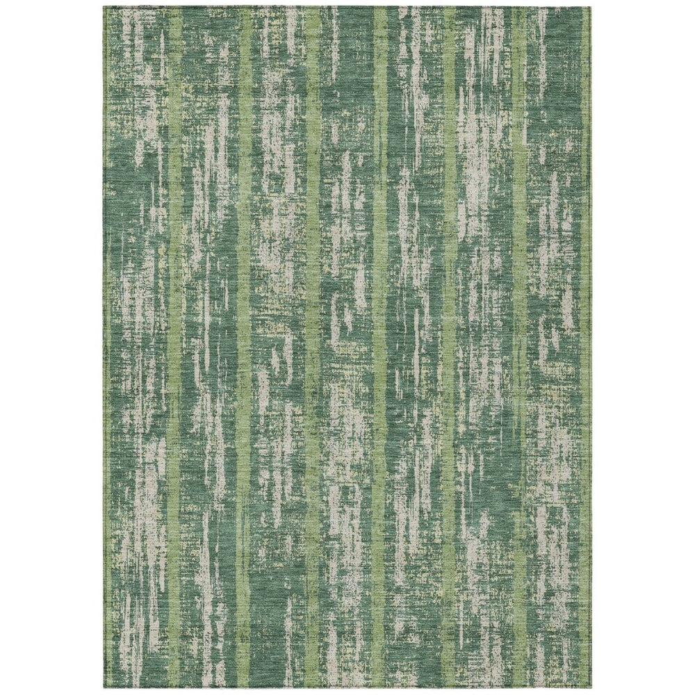 HomeRoots 9' Green and Ivory Striped Washable Area Rug - Stylish, Durable, Indoor/Outdoor Design for All Spaces 9' X 12' 592717