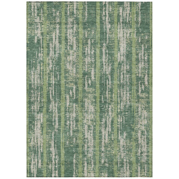 HomeRoots 9' Green and Ivory Striped Washable Area Rug - Stylish, Durable, Indoor/Outdoor Design for All Spaces 9' X 12' 592717