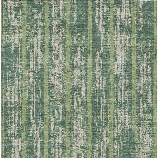 Homeroots 3' Artichoke Green Gray Ivory Striped Washable Area Rug For Indoor Outdoor Use, Durable & Stylish 10' X 14' Polyester 592718
