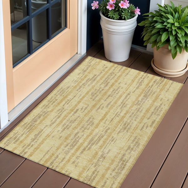 Homeroots 3' Artichoke Green Gray Ivory Striped Washable Area Rug For Indoor Outdoor Use, Durable & Stylish 3' X 5' Polyester 592719