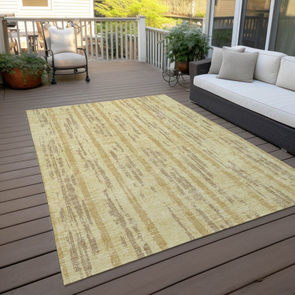 Homeroots 3' Artichoke Green Gray Ivory Striped Washable Area Rug For Indoor Outdoor Use, Durable & Stylish 9' X 12' Polyester 592723