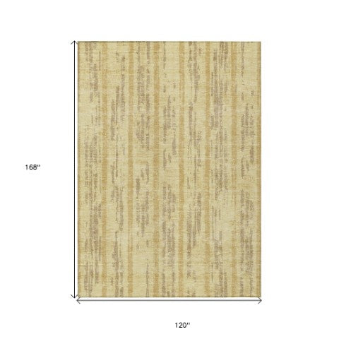 Homeroots 3' Artichoke Green Gray Ivory Striped Washable Area Rug For Indoor Outdoor Use, Durable & Stylish 10' X 14' Polyester 592724
