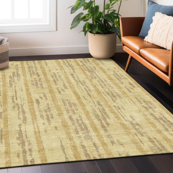 Homeroots 3' Artichoke Green Gray Ivory Striped Washable Area Rug For Indoor Outdoor Use, Durable & Stylish 10' X 14' Polyester 592724