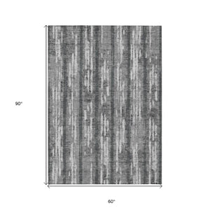 Homeroots 3' Artichoke Green Gray Ivory Striped Washable Area Rug For Indoor Outdoor Use, Durable & Stylish 5' X 8' Polyester 592726