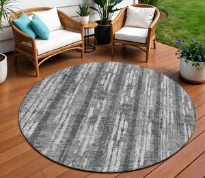Homeroots 3' Artichoke Green Gray Ivory Striped Washable Area Rug For Indoor Outdoor Use, Durable & Stylish 8' Round Polyester 592727