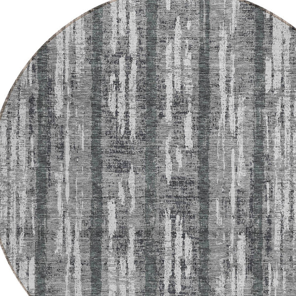 Homeroots 3' Artichoke Green Gray Ivory Striped Washable Area Rug For Indoor Outdoor Use, Durable & Stylish 8' Round Polyester 592727