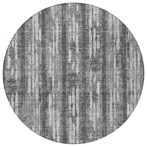 Homeroots 3' Artichoke Green Gray Ivory Striped Washable Area Rug For Indoor Outdoor Use, Durable & Stylish 8' Round Polyester 592727