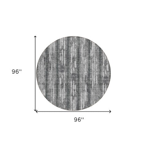 Homeroots 3' Artichoke Green Gray Ivory Striped Washable Area Rug For Indoor Outdoor Use, Durable & Stylish 8' Round Polyester 592727