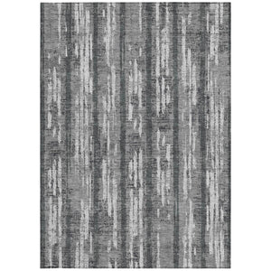 Homeroots 3' Artichoke Green Gray Ivory Striped Washable Area Rug For Indoor Outdoor Use, Durable & Stylish 8' X 10' Polyester 592728