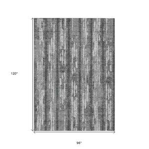 Homeroots 3' Artichoke Green Gray Ivory Striped Washable Area Rug For Indoor Outdoor Use, Durable & Stylish 8' X 10' Polyester 592728