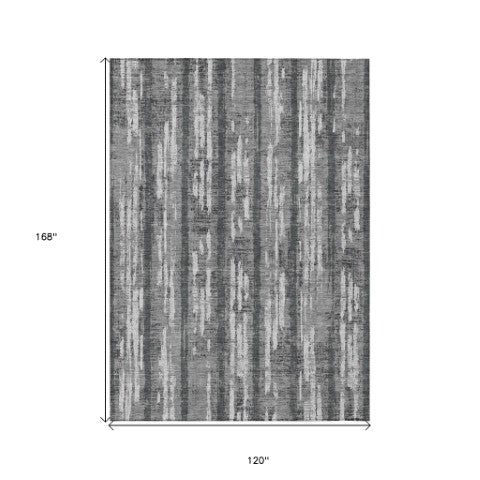 Homeroots 3' Artichoke Green Gray Ivory Striped Washable Area Rug For Indoor Outdoor Use, Durable & Stylish 10' X 14' Polyester 592730