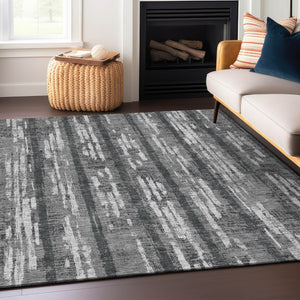 Homeroots 3' Artichoke Green Gray Ivory Striped Washable Area Rug For Indoor Outdoor Use, Durable & Stylish 10' X 14' Polyester 592730