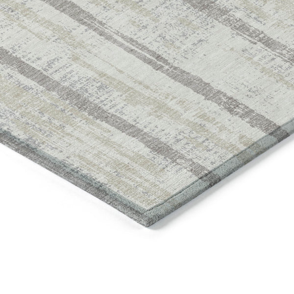 Homeroots 3' Artichoke Green Gray Ivory Striped Washable Area Rug For Indoor Outdoor Use, Durable & Stylish 3' X 5' Polyester 592731