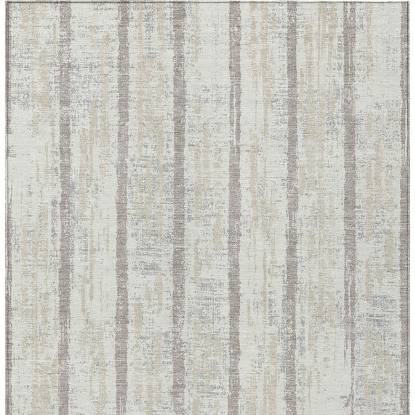 Homeroots 3' Artichoke Green Gray Ivory Striped Washable Area Rug For Indoor Outdoor Use, Durable & Stylish 5' X 8' Polyester 592732
