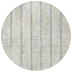 Homeroots 3' Artichoke Green Gray Ivory Striped Washable Area Rug For Indoor Outdoor Use, Durable & Stylish 8' Round Polyester 592733