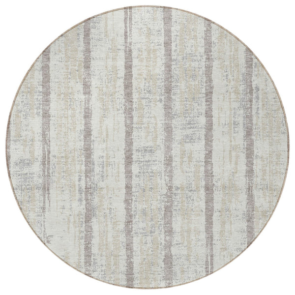 Homeroots 3' Artichoke Green Gray Ivory Striped Washable Area Rug For Indoor Outdoor Use, Durable & Stylish 8' Round Polyester 592733