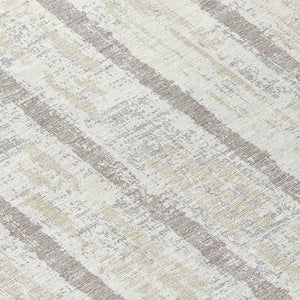 Homeroots 3' Artichoke Green Gray Ivory Striped Washable Area Rug For Indoor Outdoor Use, Durable & Stylish 8' Round Polyester 592733