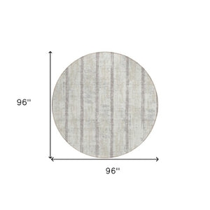 Homeroots 3' Artichoke Green Gray Ivory Striped Washable Area Rug For Indoor Outdoor Use, Durable & Stylish 8' Round Polyester 592733