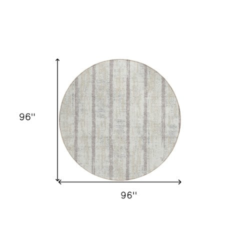 Homeroots 3' Artichoke Green Gray Ivory Striped Washable Area Rug For Indoor Outdoor Use, Durable & Stylish 8' Round Polyester 592733