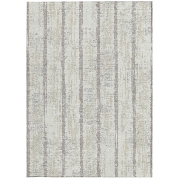 Homeroots 3' Artichoke Green Gray Ivory Striped Washable Area Rug For Indoor Outdoor Use, Durable & Stylish 8' X 10' Polyester 592734