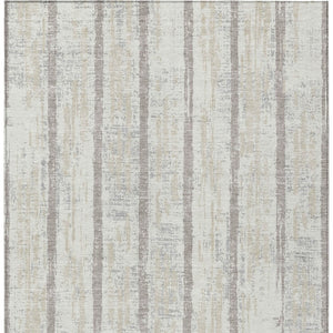 Homeroots 3' Artichoke Green Gray Ivory Striped Washable Area Rug For Indoor Outdoor Use, Durable & Stylish 9' X 12' Polyester 592735