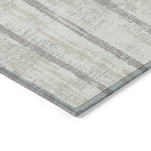 Homeroots 3' Artichoke Green Gray Ivory Striped Washable Area Rug For Indoor Outdoor Use, Durable & Stylish 10' X 14' Polyester 592736