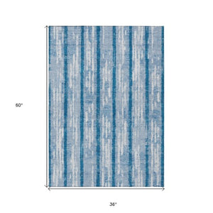 Homeroots 3' Artichoke Green Gray Ivory Striped Washable Area Rug For Indoor Outdoor Use, Durable & Stylish 3' X 5' Polyester 592737