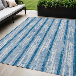 Homeroots 3' Artichoke Green Gray Ivory Striped Washable Area Rug For Indoor Outdoor Use, Durable & Stylish 5' X 8' Polyester 592738