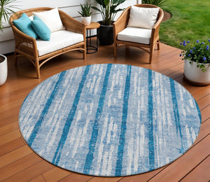 Homeroots 3' Artichoke Green Gray Ivory Striped Washable Area Rug For Indoor Outdoor Use, Durable & Stylish 8' Round Polyester 592739