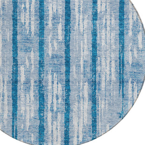 Homeroots 3' Artichoke Green Gray Ivory Striped Washable Area Rug For Indoor Outdoor Use, Durable & Stylish 8' Round Polyester 592739