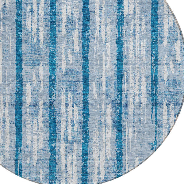 Homeroots 3' Artichoke Green Gray Ivory Striped Washable Area Rug For Indoor Outdoor Use, Durable & Stylish 8' Round Polyester 592739