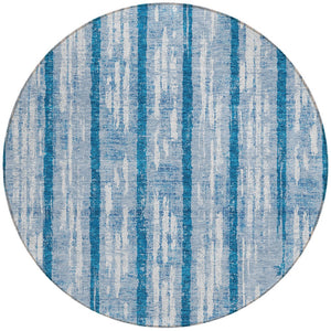 Homeroots 3' Artichoke Green Gray Ivory Striped Washable Area Rug For Indoor Outdoor Use, Durable & Stylish 8' Round Polyester 592739