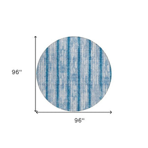 Homeroots 3' Artichoke Green Gray Ivory Striped Washable Area Rug For Indoor Outdoor Use, Durable & Stylish 8' Round Polyester 592739